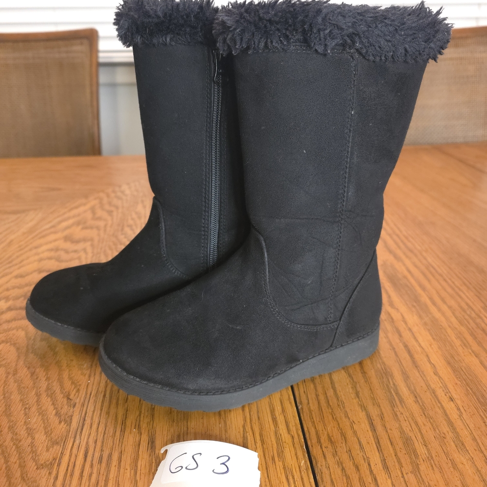 Cat & Jack Black Faux-Suede Kids Winter Boots with Faux Fur Cuff and Side Zip